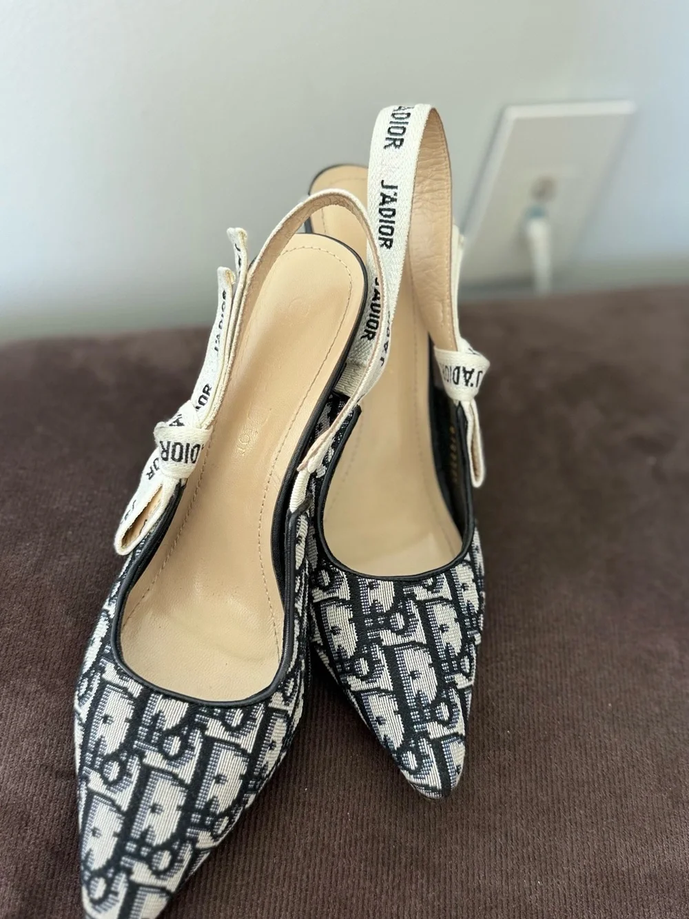 Dior Black & White J'Adior Patterned Slingback Heels